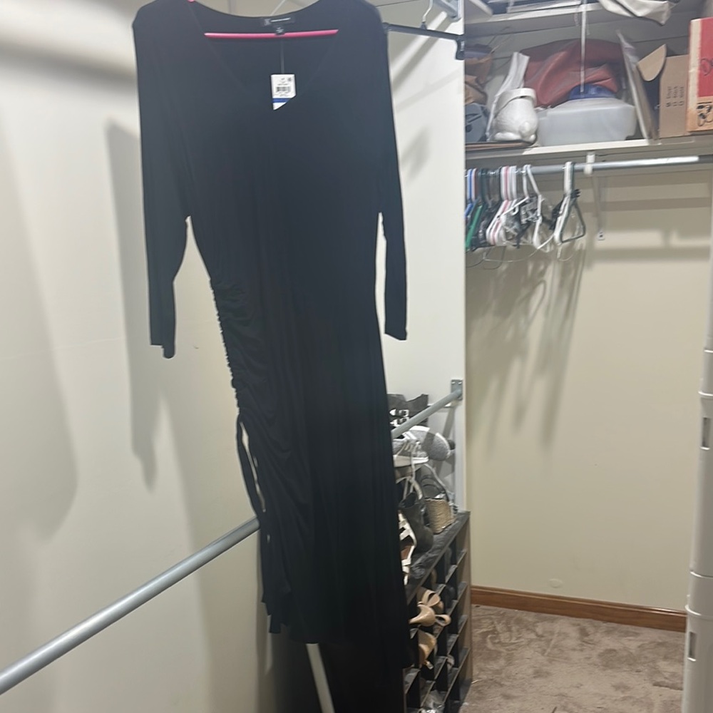 INC International Concepts Black V-Neck Long Sleeve Sheath Dress